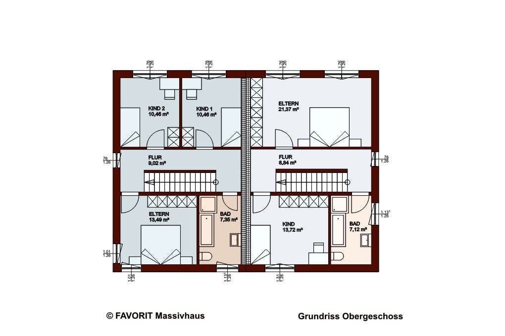 Massivhaus Finesse 107 von Favorit Massivhaus Schlüsselfertig ab 315710€, Satteldach-Klassiker Grundriss 2
