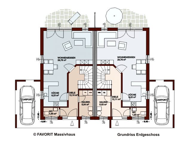 Massivhaus Finesse 110 von FAVORIT Massivhaus Schlüsselfertig ab 314870€, Satteldach-Klassiker Grundriss 1