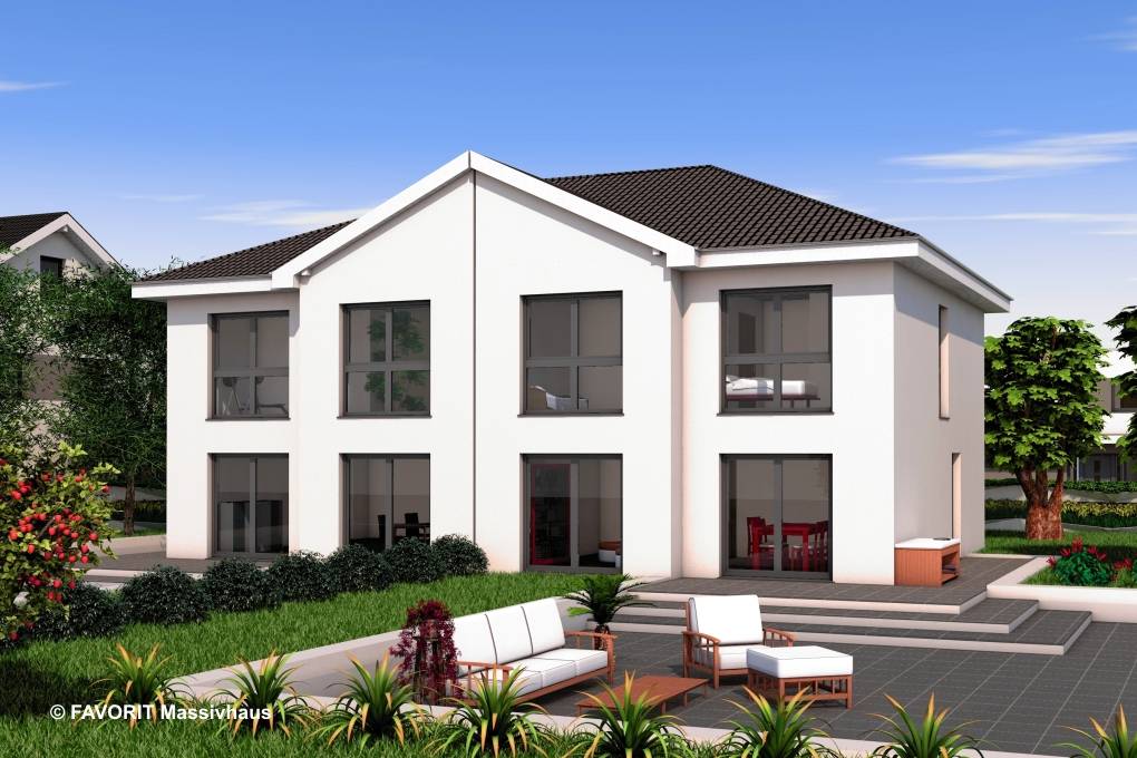 Massivhaus Finesse 124 von Favorit Massivhaus Schlüsselfertig ab 316340€, Stadtvilla Außenansicht 1