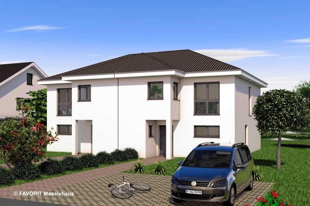 Massivhaus Finesse 124 von Favorit Massivhaus Schlüsselfertig ab 316340€, Stadtvilla Außenansicht 2