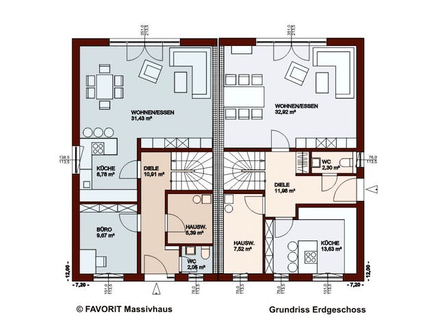 Massivhaus Finesse 129 von Favorit Massivhaus Schlüsselfertig ab 331260€, Satteldach-Klassiker Grundriss 1