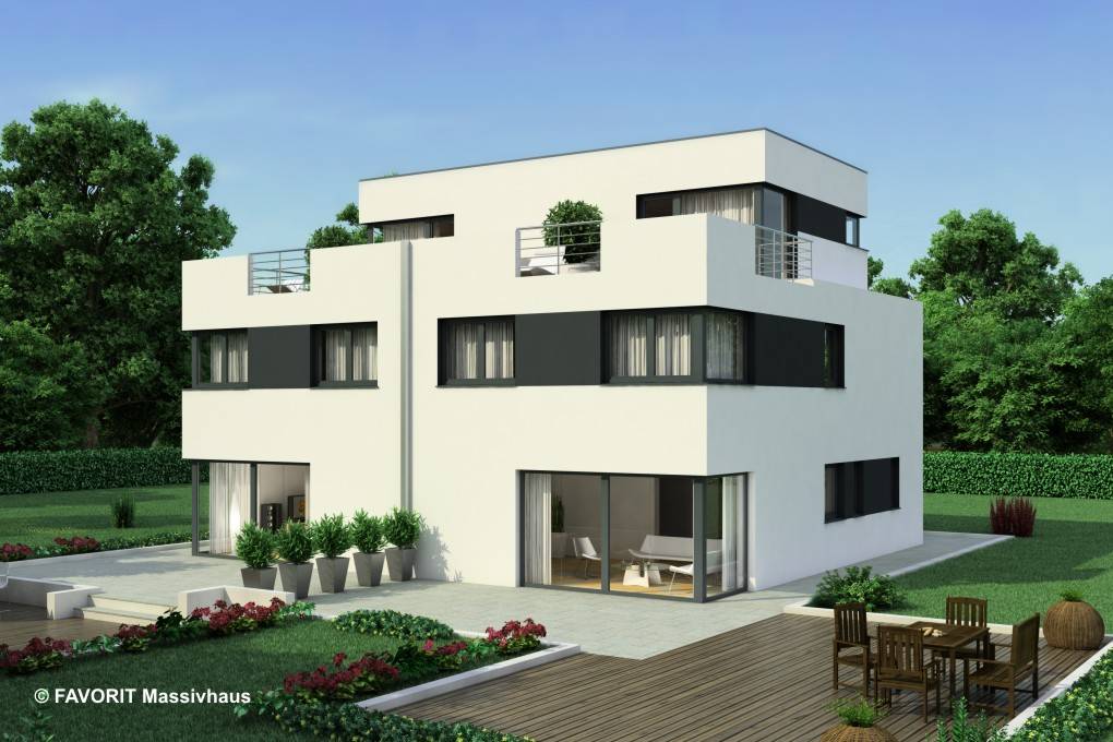 Massivhaus Finesse 166 edition von Favorit Massivhaus Schlüsselfertig ab 357140€, Cubushaus Außenansicht 1