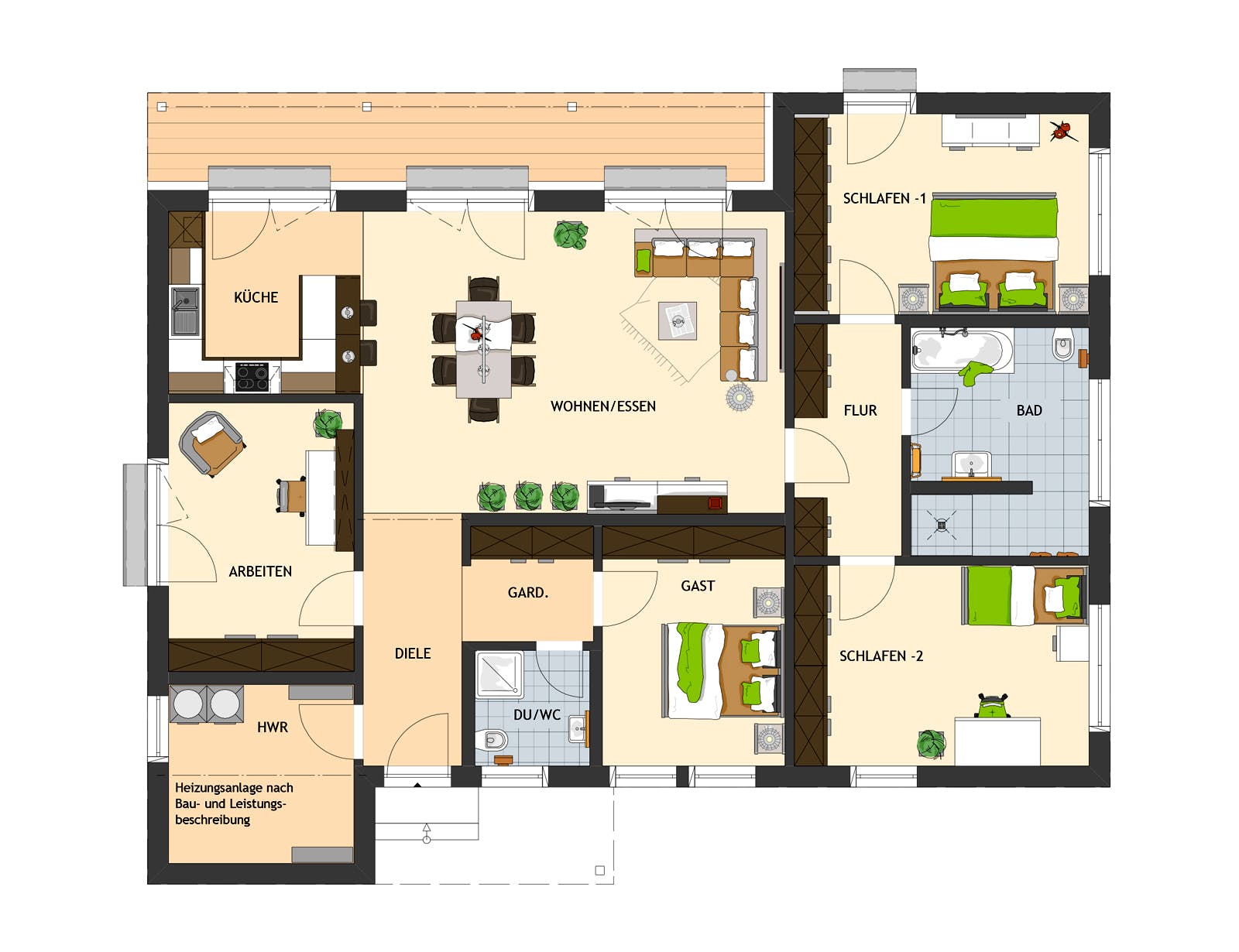 Fertighaus NIVO 140 F von FingerHaus Schlüsselfertig ab 349095€, Bungalow Grundriss 1