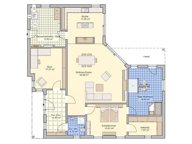 Fertighaus Cilia von Fingerhut Haus Schlüsselfertig ab 474890€, Bungalow Grundriss 1