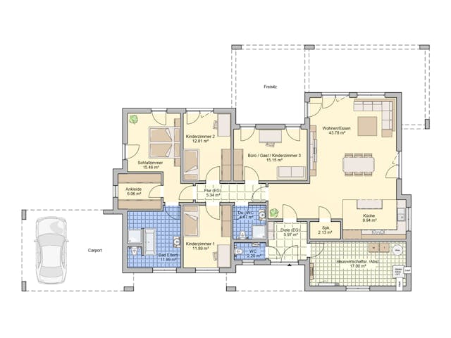 Fertighaus Karibio von Fingerhut Haus Schlüsselfertig ab 565326€, Bungalow Grundriss 1 Fertighaus Karibio von Fingerhut Haus Schlüsselfertig ab 565326€, Bungalow Grundriss 1