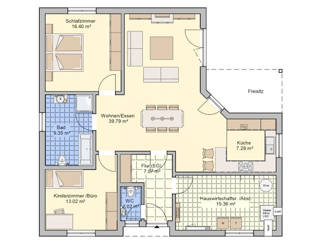 Fertighaus Mala von Fingerhut Haus Schlüsselfertig ab 368580€, Bungalow Grundriss 1