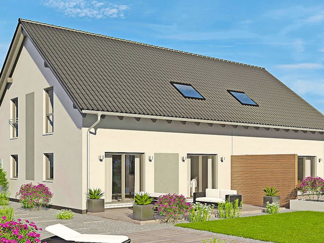 Fertighaus Duett 141 von Fingerhut Haus Schlüsselfertig ab 391465€, Satteldach-Klassiker Außenansicht 1 Fertighaus Duett 141 von Fingerhut Haus Schlüsselfertig ab 391465€, Satteldach-Klassiker Außenansicht 1