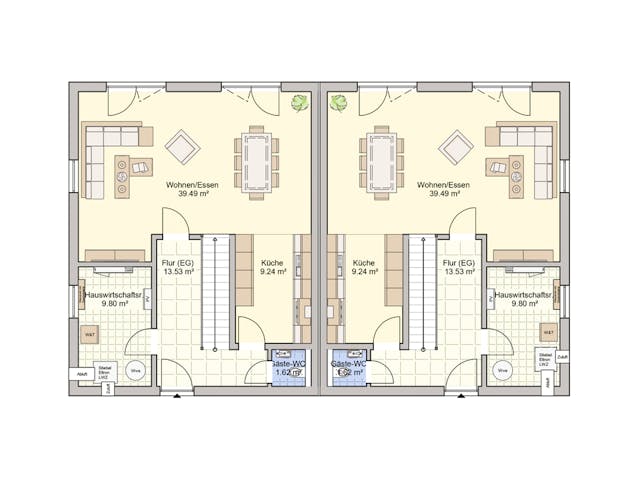 Fertighaus Doppelhaus Duett 141 von FINGERHUT HAUS Zwei- & Mehrfamilienhäuser Schlüsselfertig ab 393648€, Grundriss 1