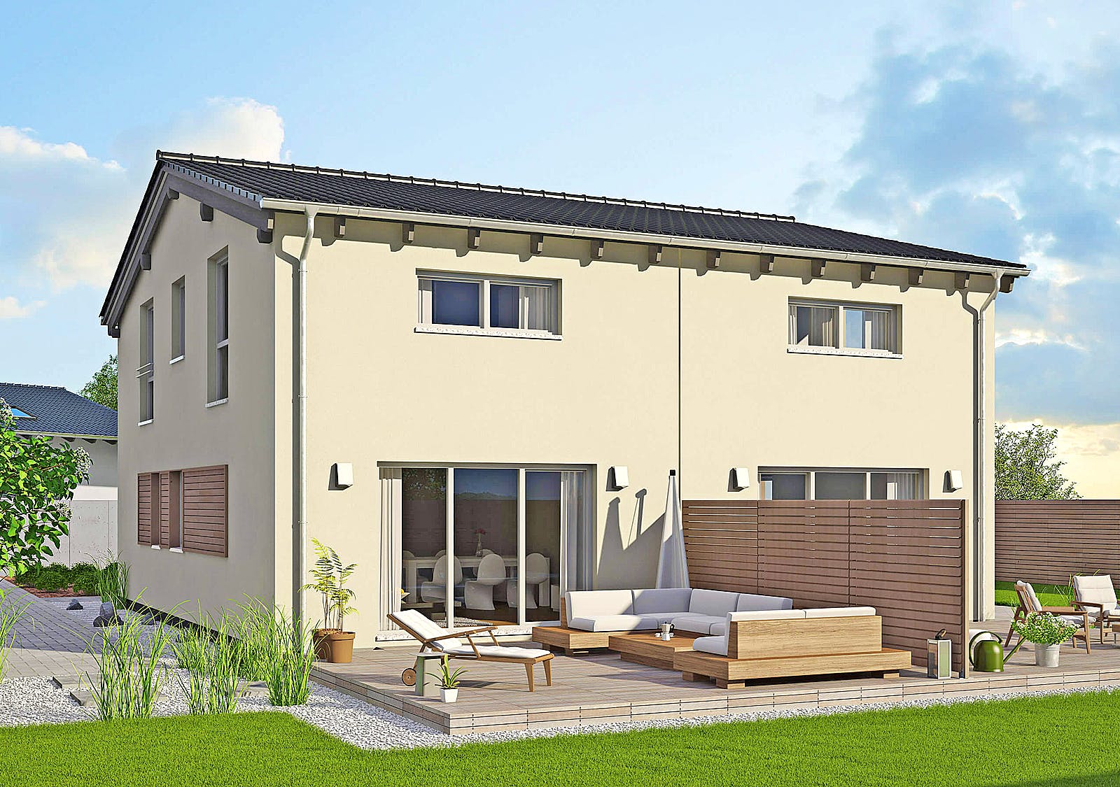 Fertighaus Duett 96 von FINGERHUT-HAUS Schlüsselfertig ab 332896€, Satteldach-Klassiker Außenansicht 1