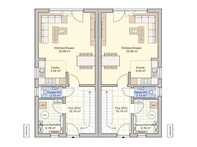 Fertighaus Doppelhaus Duett 96 von FINGERHUT HAUS Zwei- & Mehrfamilienhäuser Schlüsselfertig ab 332896€, Grundriss 1