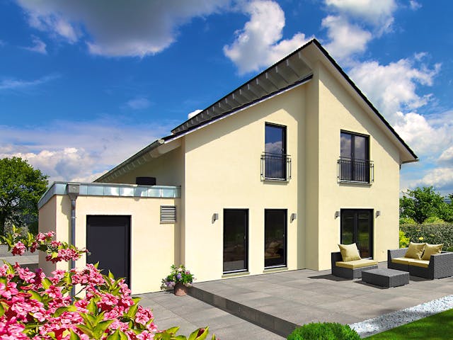 Fertighaus Granda von Fingerhut Haus Schlüsselfertig ab 474400€, Pultdachhaus Außenansicht 1 Fertighaus Granda von Fingerhut Haus Schlüsselfertig ab 474400€, Pultdachhaus Außenansicht 1