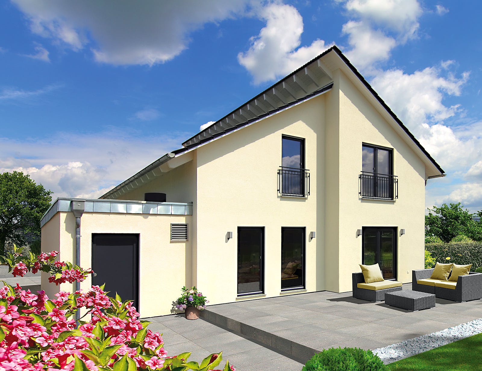 Fertighaus Granda von FINGERHUT-HAUS Schlüsselfertig ab 473876€, Pultdachhaus Außenansicht 1