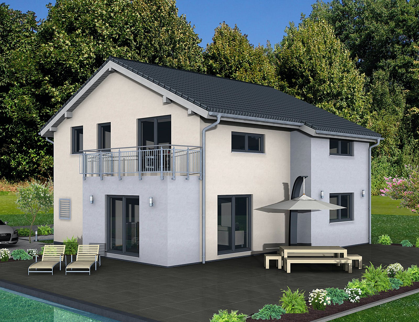 Fertighaus Junto 173 von FINGERHUT-HAUS Schlüsselfertig ab 543398€, Satteldach-Klassiker Außenansicht 2