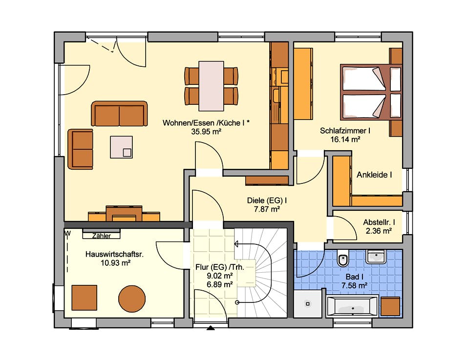 Fertighaus Junto 175 von FINGERHUT-HAUS Schlüsselfertig ab 536992€, Satteldach-Klassiker Grundriss 1