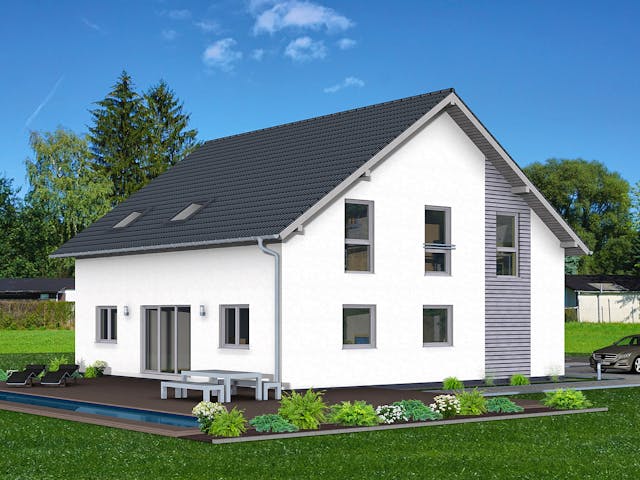 Fertighaus Junto 225 von Fingerhut Haus Schlüsselfertig ab 627796€, Satteldach-Klassiker Außenansicht 1 Fertighaus Junto 225 von Fingerhut Haus Schlüsselfertig ab 627796€, Satteldach-Klassiker Außenansicht 1