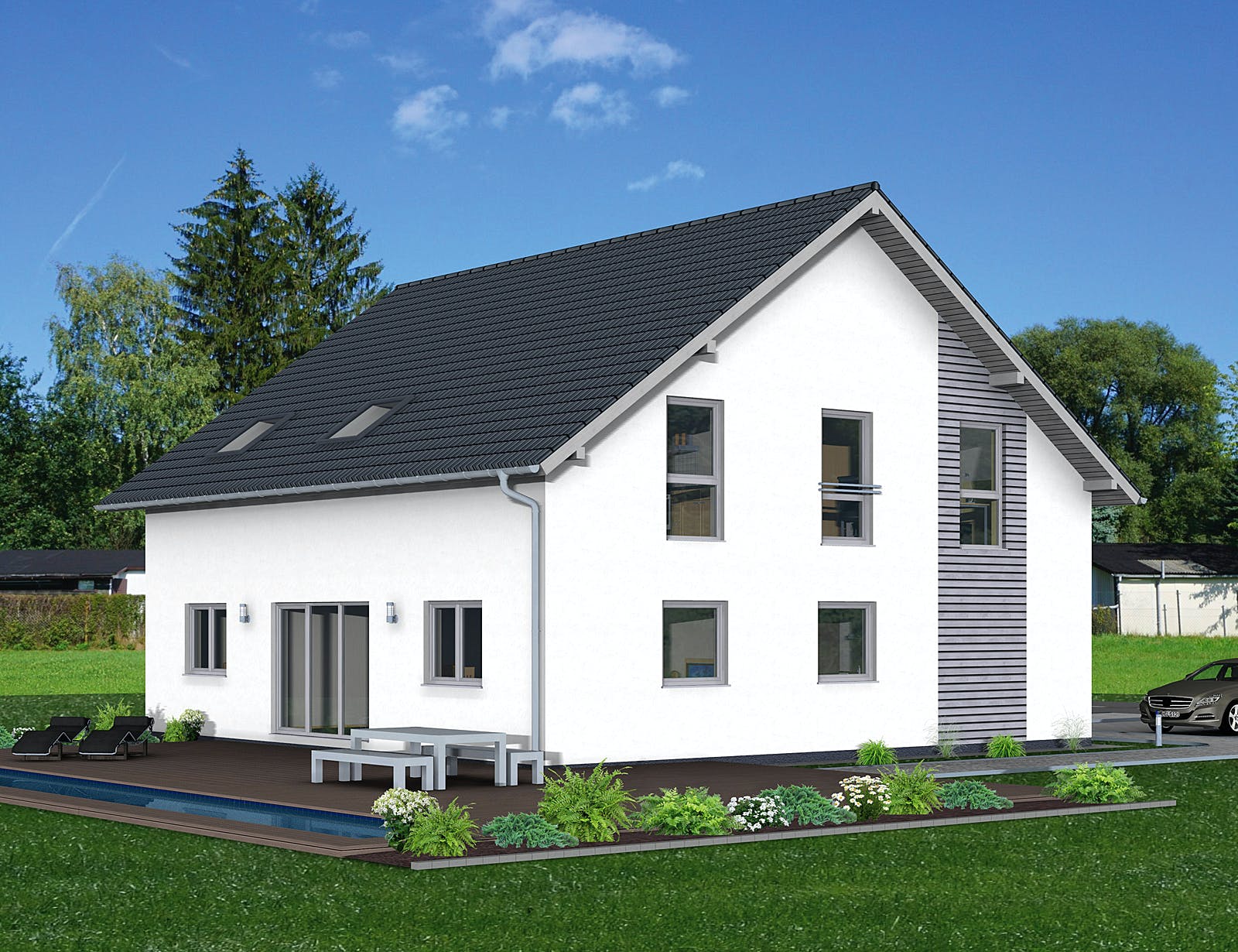 Fertighaus Junto 225 von FINGERHUT-HAUS Schlüsselfertig ab 620281€, Satteldach-Klassiker Außenansicht 1