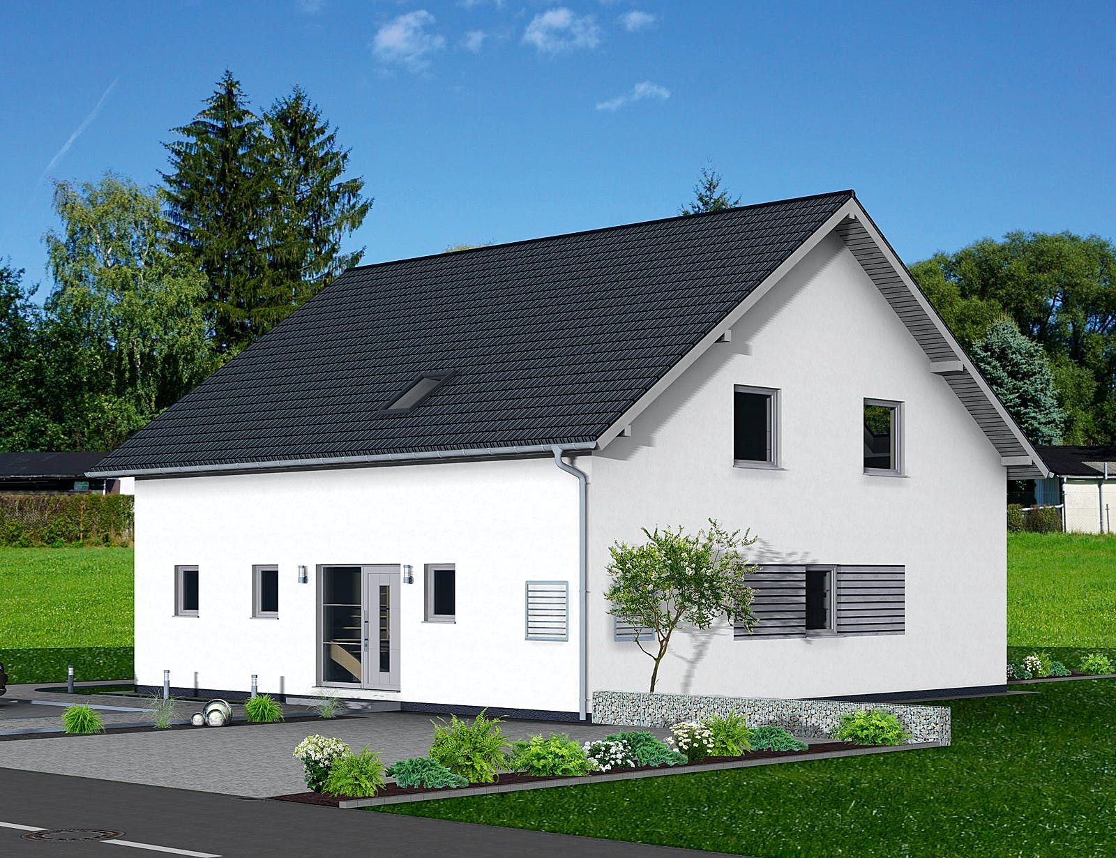 Fertighaus Junto 225 von FINGERHUT-HAUS Schlüsselfertig ab 620281€, Satteldach-Klassiker Außenansicht 2