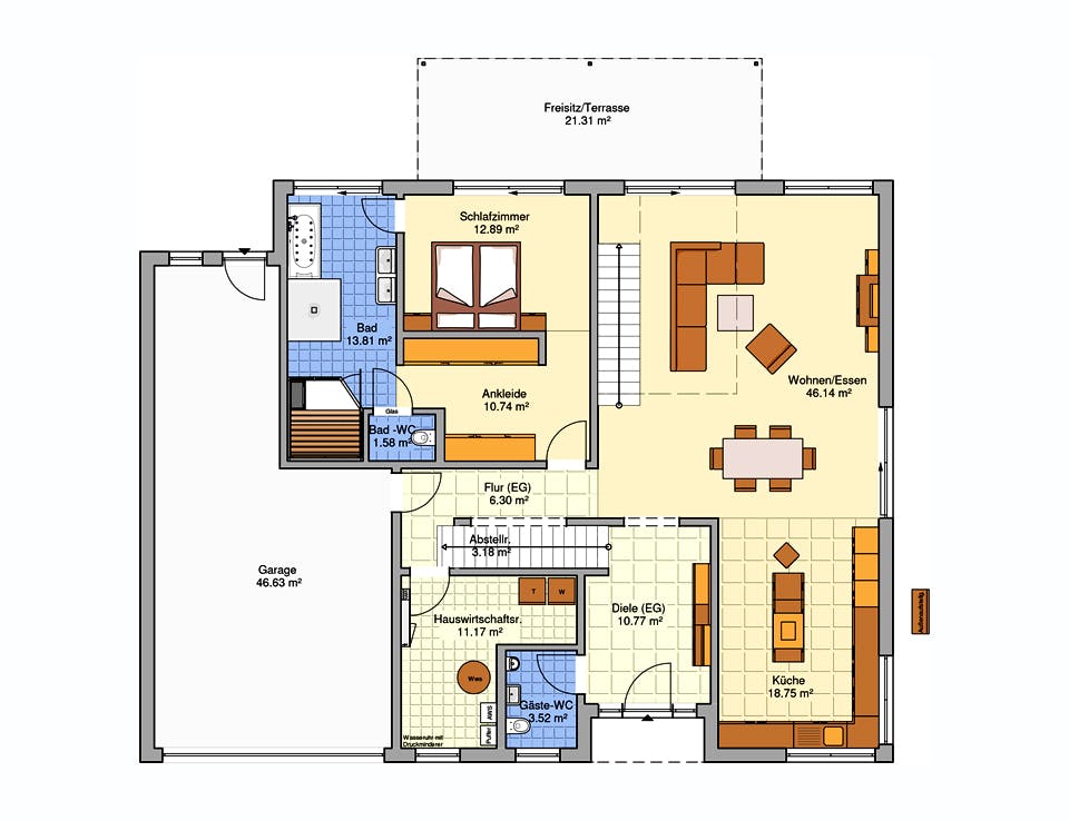 Fertighaus Klino von FINGERHUT-HAUS Schlüsselfertig ab 879506€, Satteldach-Klassiker Grundriss 1