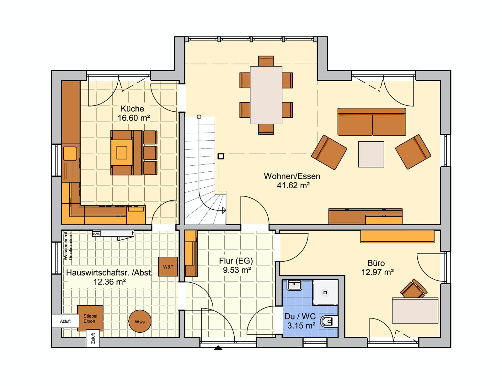 Fertighaus Luma von FINGERHUT-HAUS Schlüsselfertig ab 486675€, Satteldach-Klassiker Grundriss 1