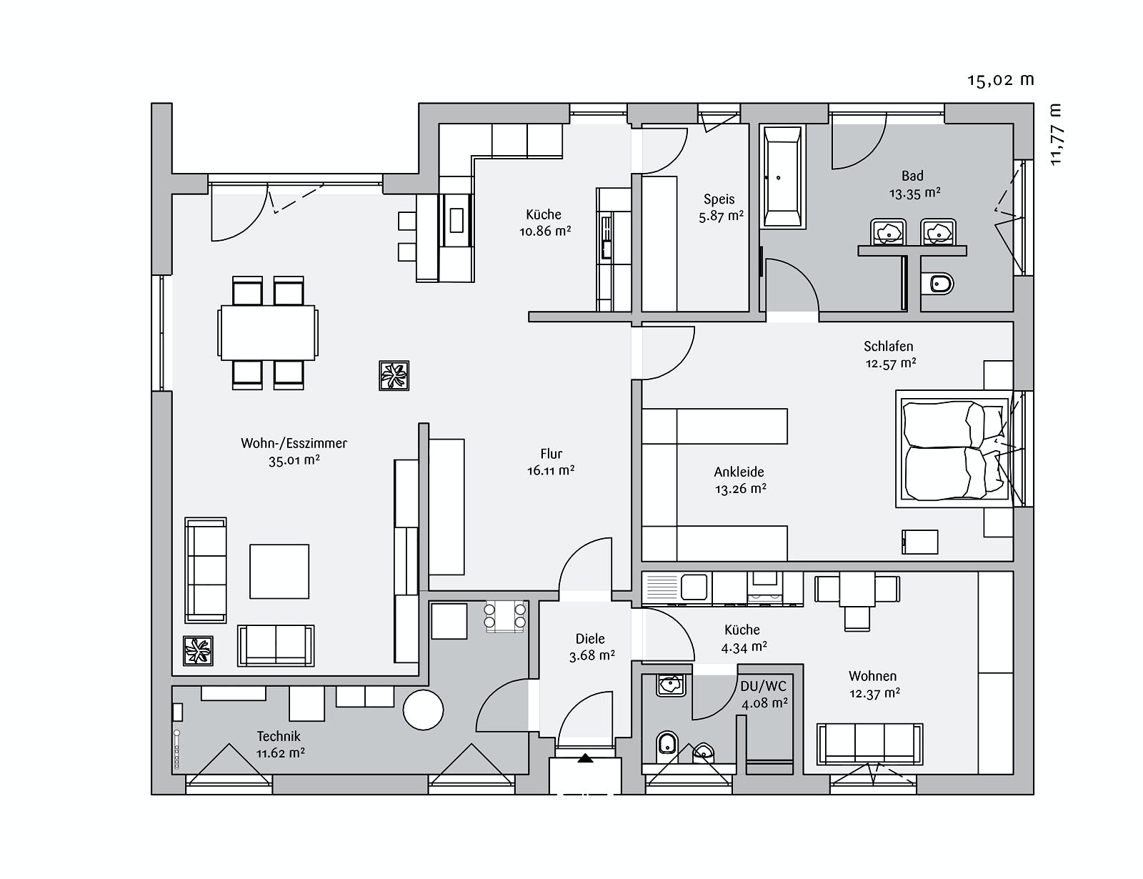 Fertighaus Bungalow 143 von FischerHaus Schlüsselfertig ab 395945€, Bungalow Grundriss 1