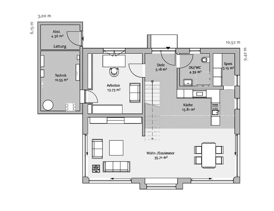 Fertighaus Musterhaus CasaMina von FischerHaus, Satteldach-Klassiker Grundriss 1
