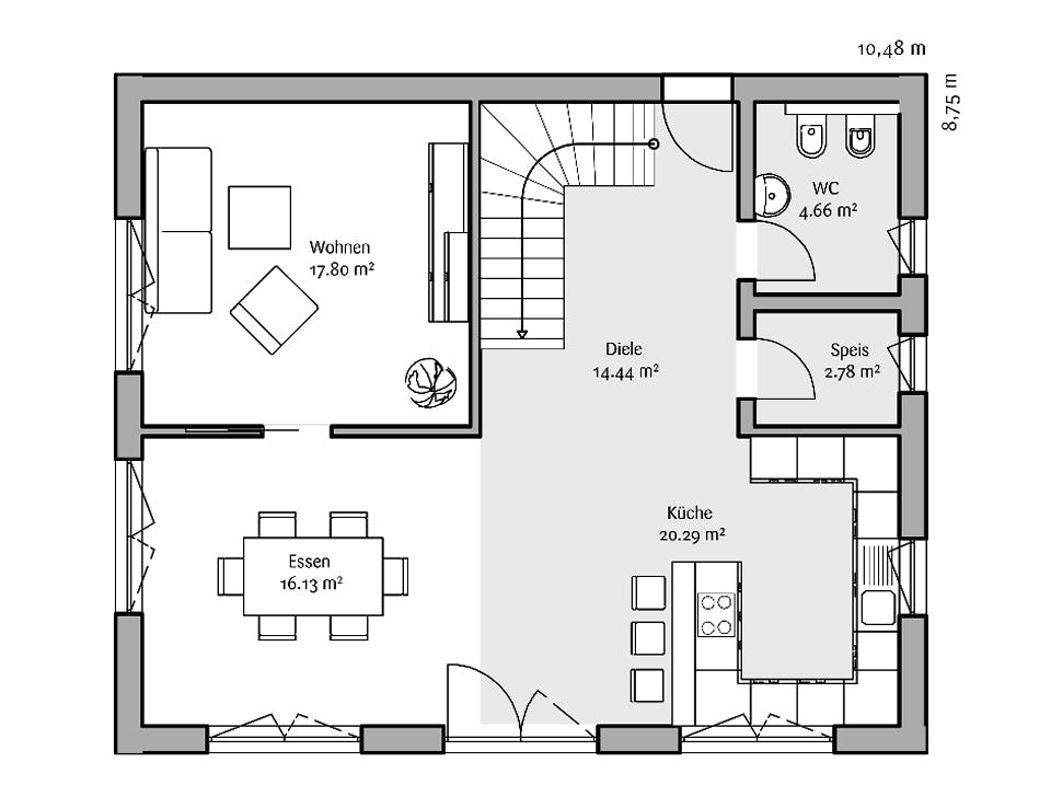 Fertighaus Modern 146 von FischerHaus, Satteldach-Klassiker Grundriss 1