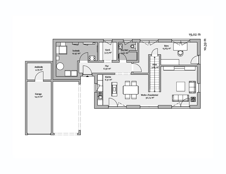 Fertighaus Modern 154 von FischerHaus Schlüsselfertig ab 443494€, Satteldach-Klassiker Grundriss 1