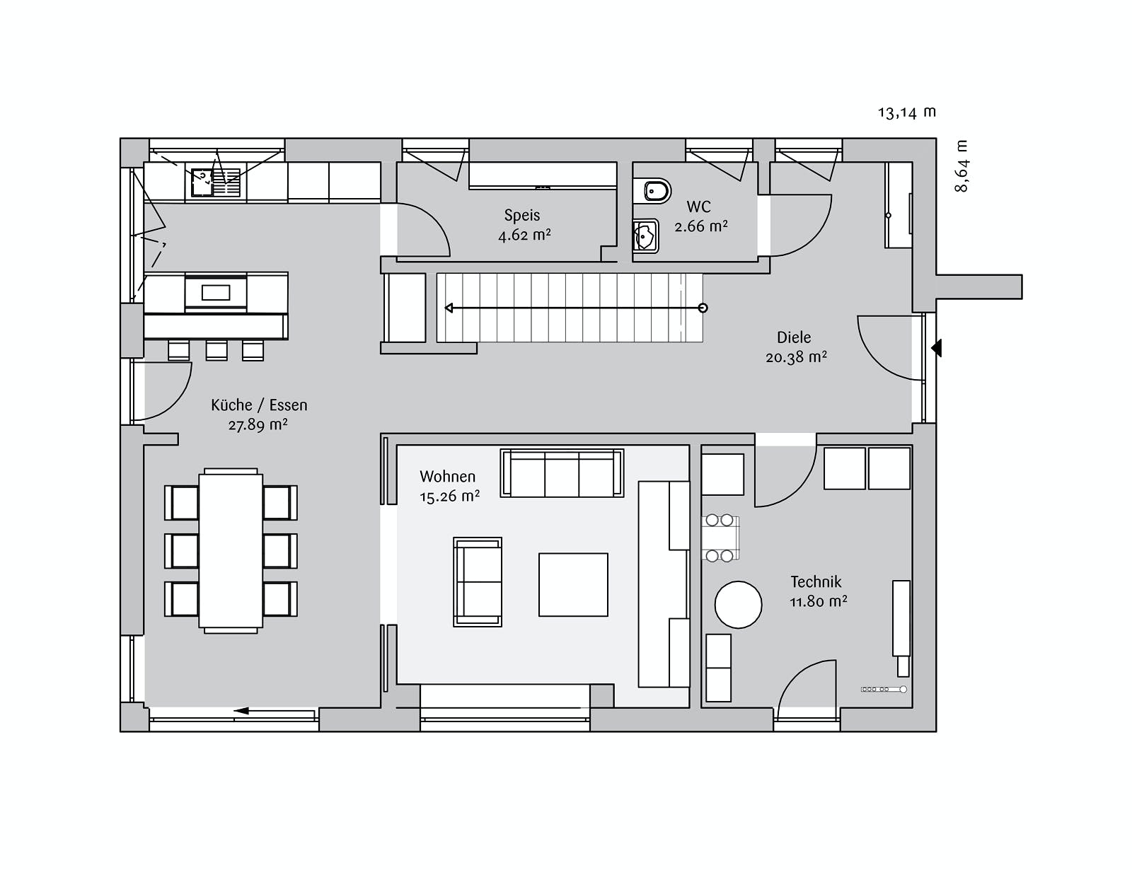 Fertighaus Modern 161 von FischerHaus Schlüsselfertig ab 401550€, Satteldach-Klassiker Grundriss 1