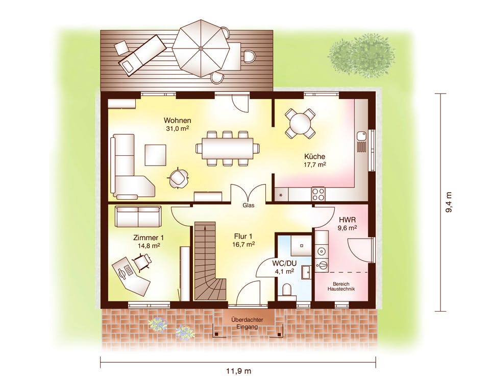Blockhaus Helsingör von Fjorborg Häuser Ausbauhaus ab 242446€, Blockhaus Grundriss 1