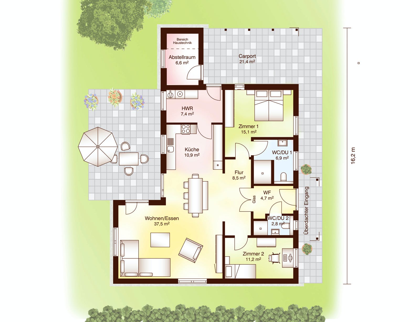 Blockhaus Malmö mit Carport von Fjorborg Häuser Ausbauhaus ab 195480€, Blockhaus Grundriss 1