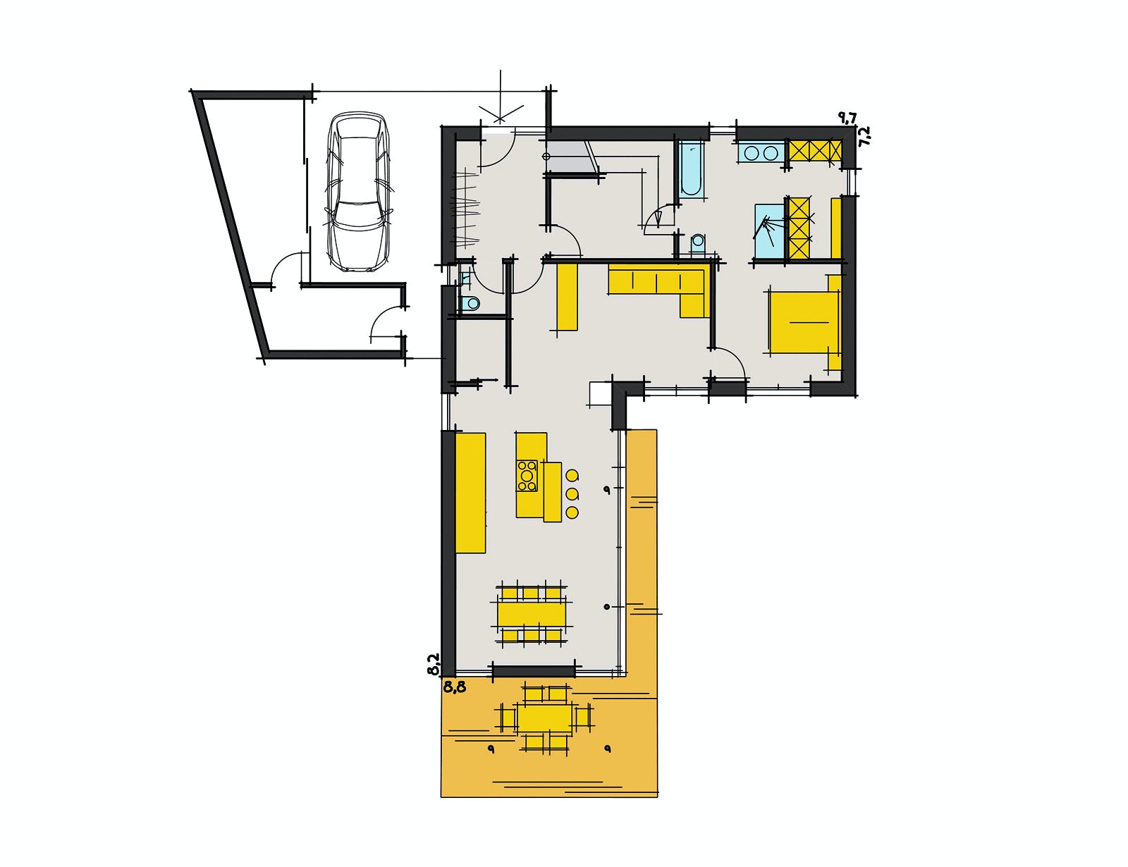 Fertighaus F150 - Kega von Fluck Holzbau Schlüsselfertig ab 400000€, Satteldach-Klassiker Grundriss 1
