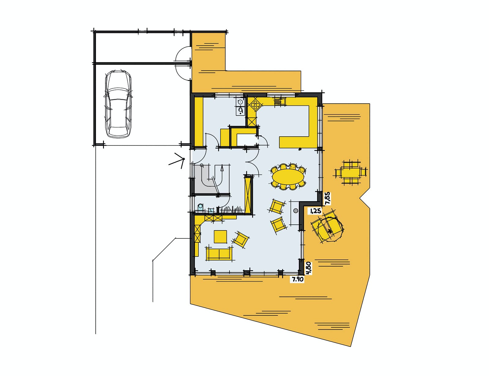 Fertighaus F241 - Kirsch von Fluck Holzbau Schlüsselfertig ab 560000€, Satteldach-Klassiker Grundriss 1