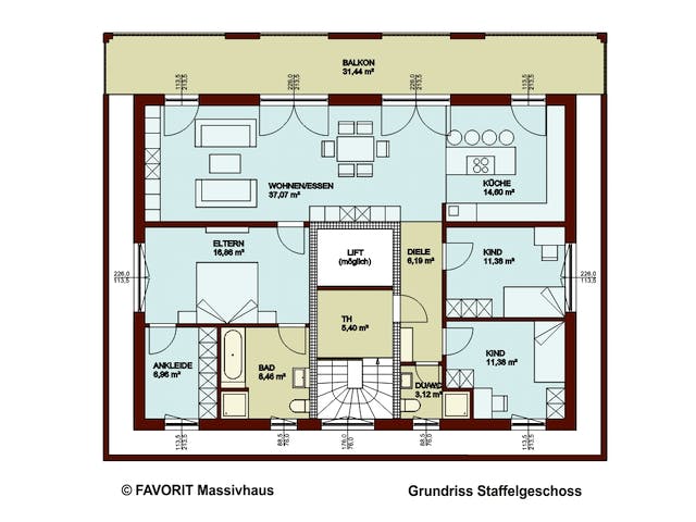 Massivhaus Format 5-484 von Favorit Massivhaus Schlüsselfertig ab 1188860€, Cubushaus Grundriss 3