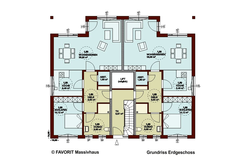 Massivhaus FORMAT 6-484 von Favorit Massivhaus Schlüsselfertig ab 1194660€, Satteldach-Klassiker Grundriss 1
