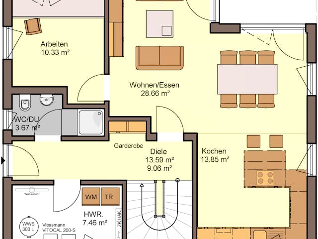 Fertighaus Fortuna von Büdenbender Hausbau Schlüsselfertig ab 429681€, Satteldach-Klassiker Grundriss 1