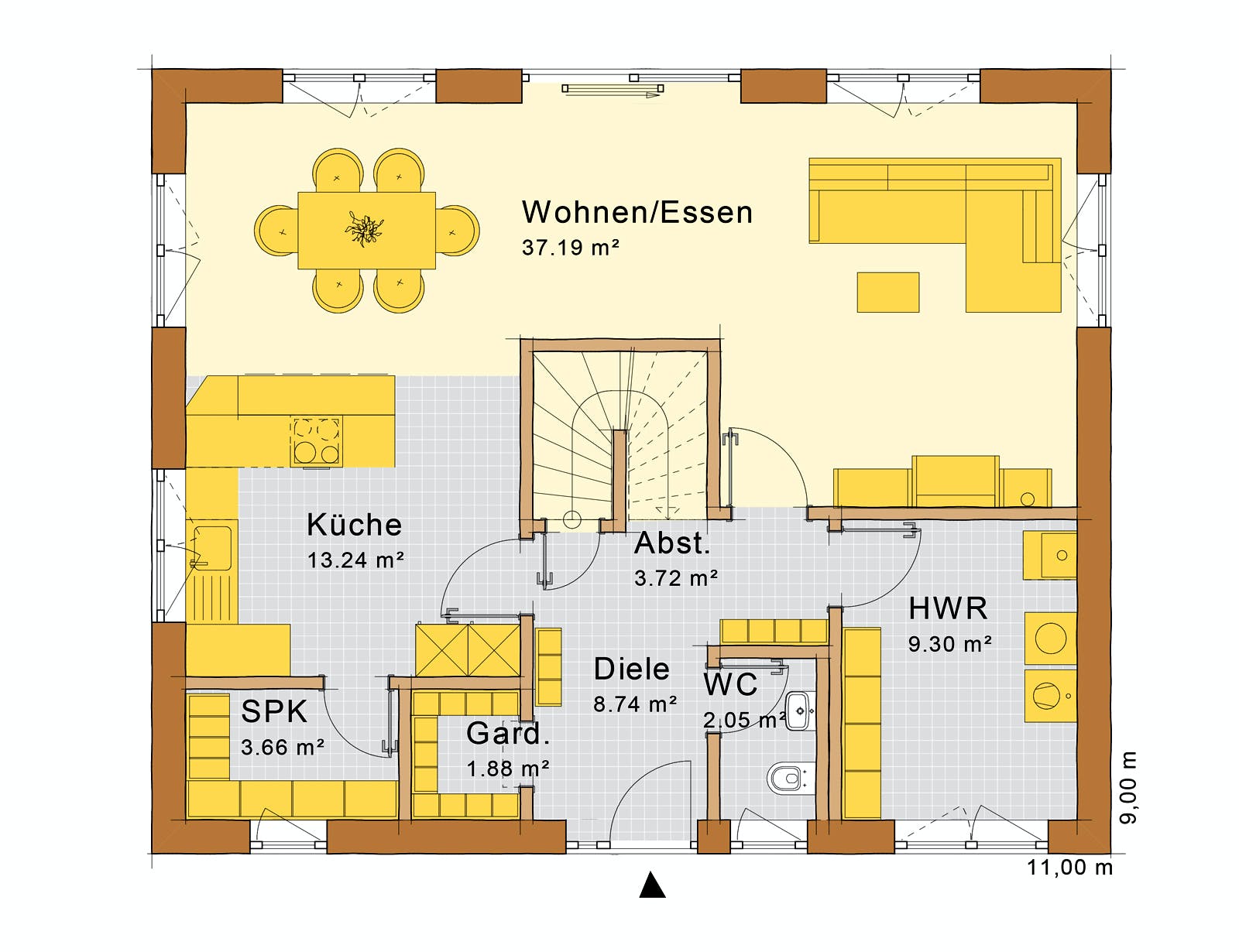 Fertighaus Haus Kitzingen von Holzbau Freisinger, Satteldach-Klassiker Grundriss 1