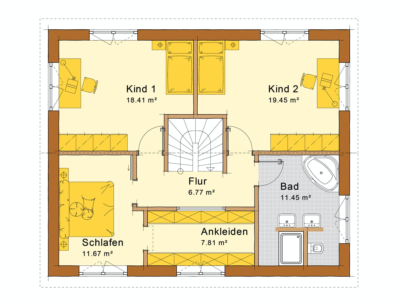 Fertighaus Haus Kitzingen von Holzbau Freisinger, Satteldach-Klassiker Grundriss 2