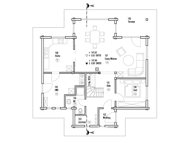 Blockhaus Felsblick von Fullwood Wohnblockhaus Ausbauhaus ab 430000€, Blockhaus Grundriss 1