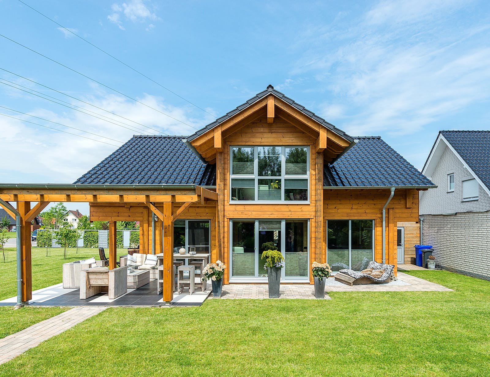 Blockhaus Münsterland von Fullwood Wohnblockhaus Ausbauhaus ab 260000€, Blockhaus Außenansicht 1