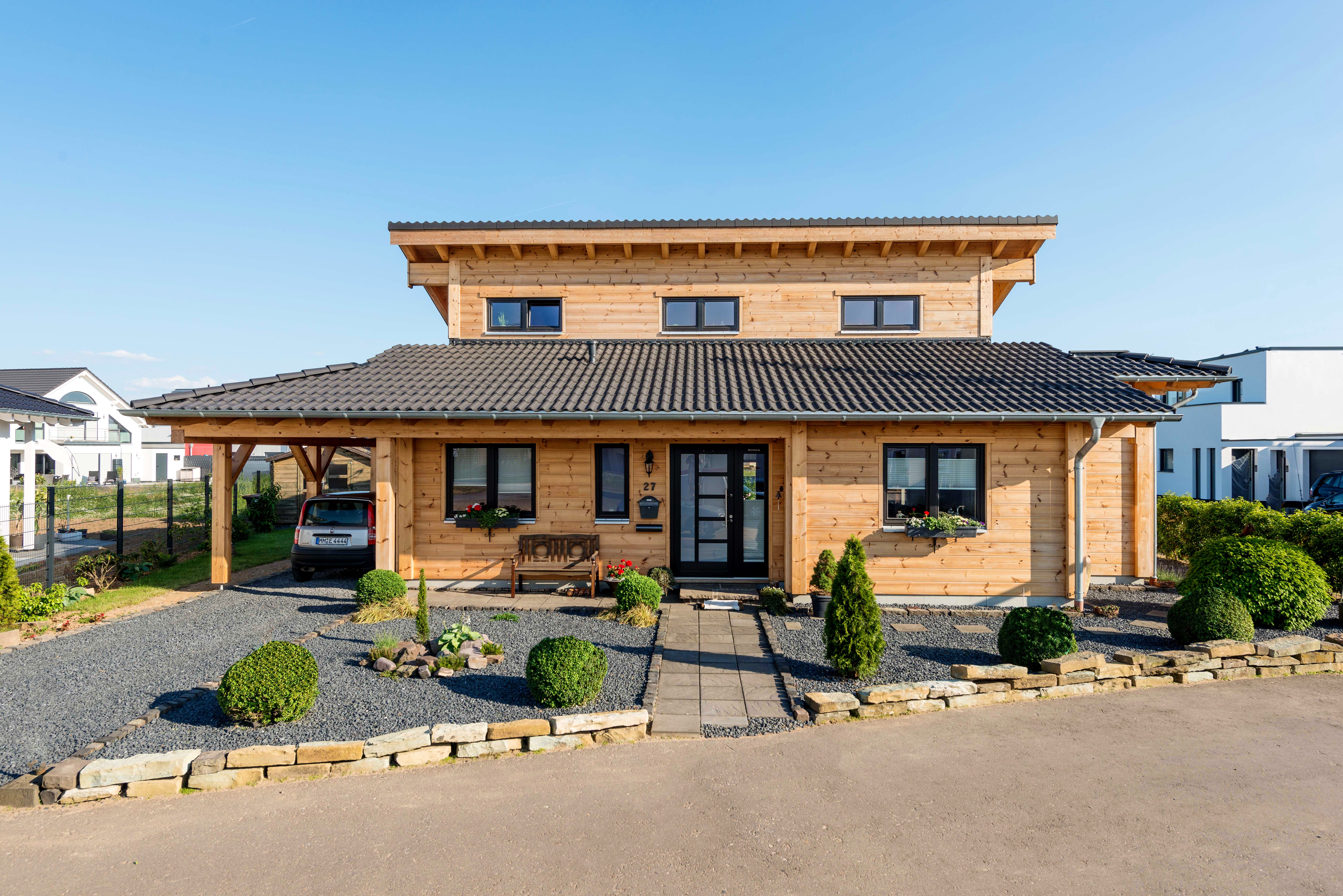 Blockhaus Neffelbach von Fullwood Wohnblockhaus Ausbauhaus ab 220000€, Pultdachhaus Außenansicht 2