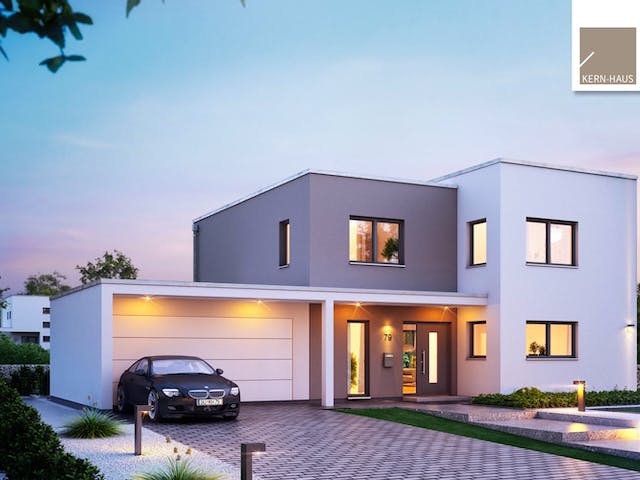 Massivhaus Bauhaus Futura von Kern-Haus Schlüsselfertig ab 453900€, Cubushaus Außenansicht 1