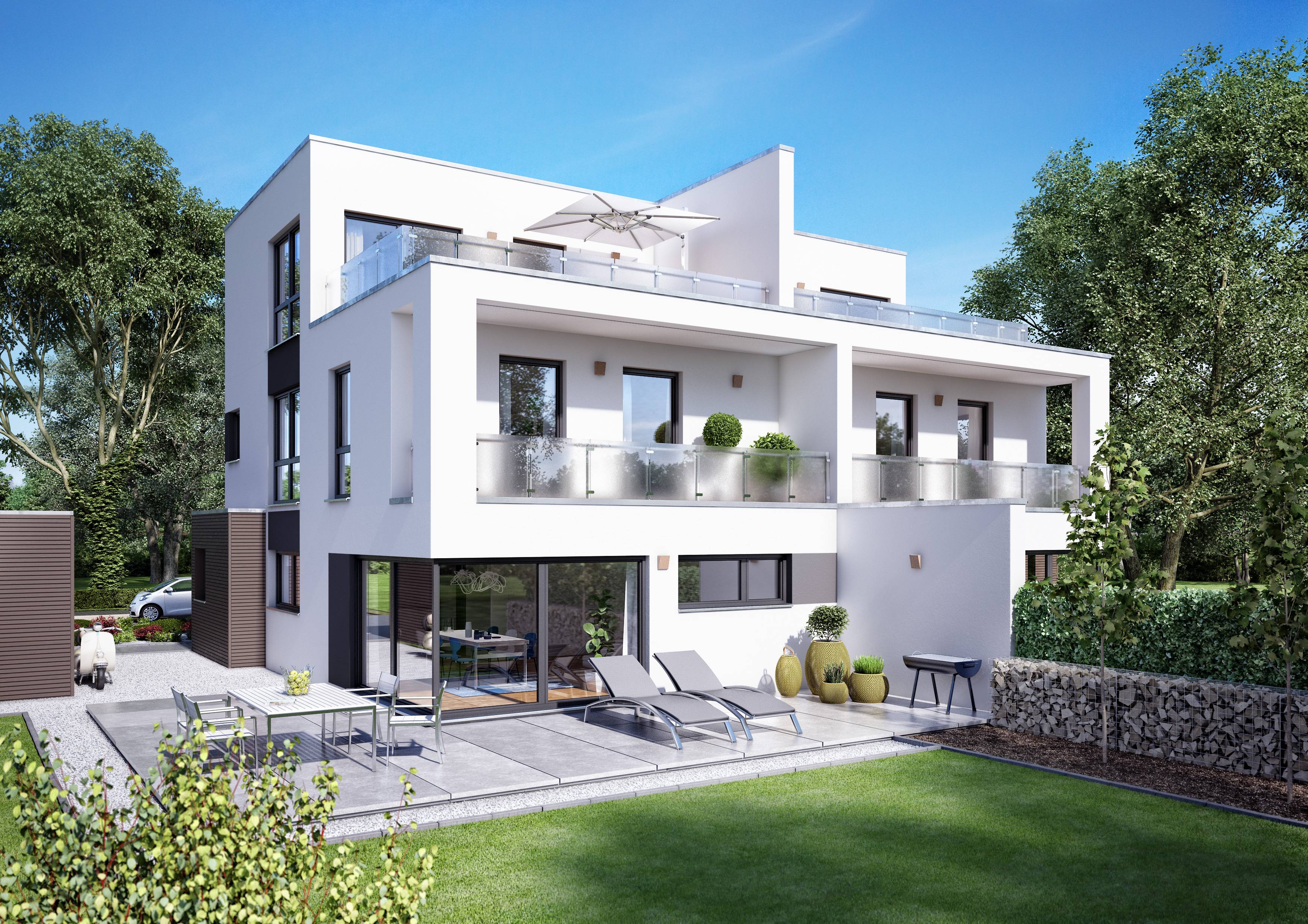 Fertighaus Gemello FD 280 von Büdenbender Hausbau Schlüsselfertig ab 444300€, Cubushaus Außenansicht 1