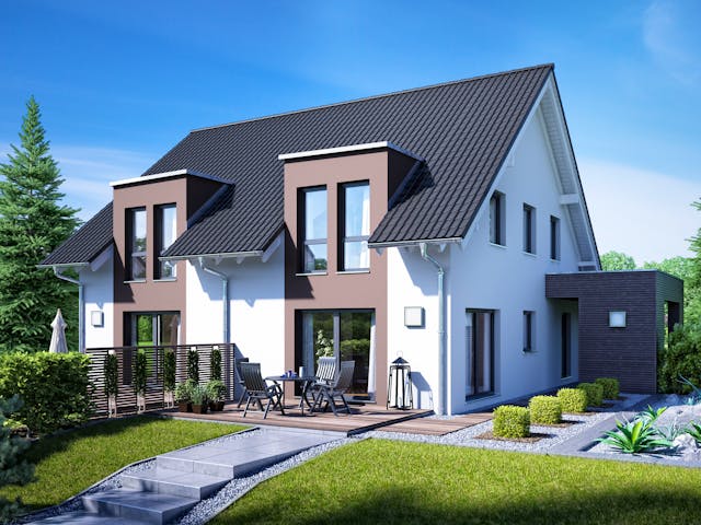 Fertighaus Gemello SD 136 von Büdenbender Hausbau, Satteldach-Klassiker Außenansicht 1