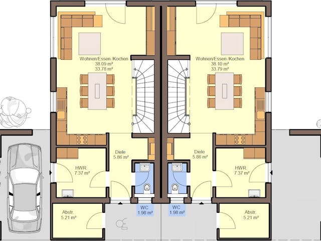 Fertighaus Gemello SD 136 von Büdenbender Hausbau, Satteldach-Klassiker Grundriss 1