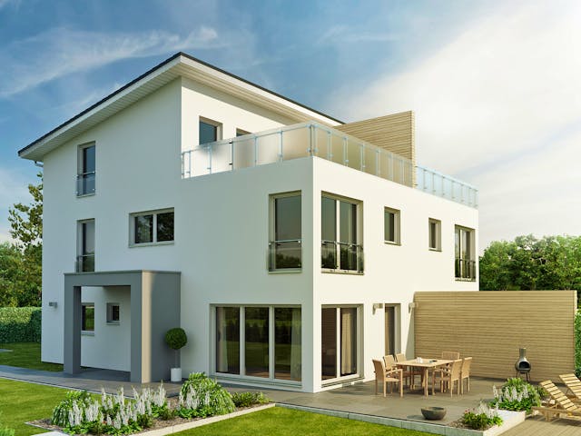 Fertighaus Gemello PD 236 von Büdenbender Hausbau, Pultdachhaus Außenansicht 1 Fertighaus Gemello PD 236 von Büdenbender Hausbau, Pultdachhaus Außenansicht 1