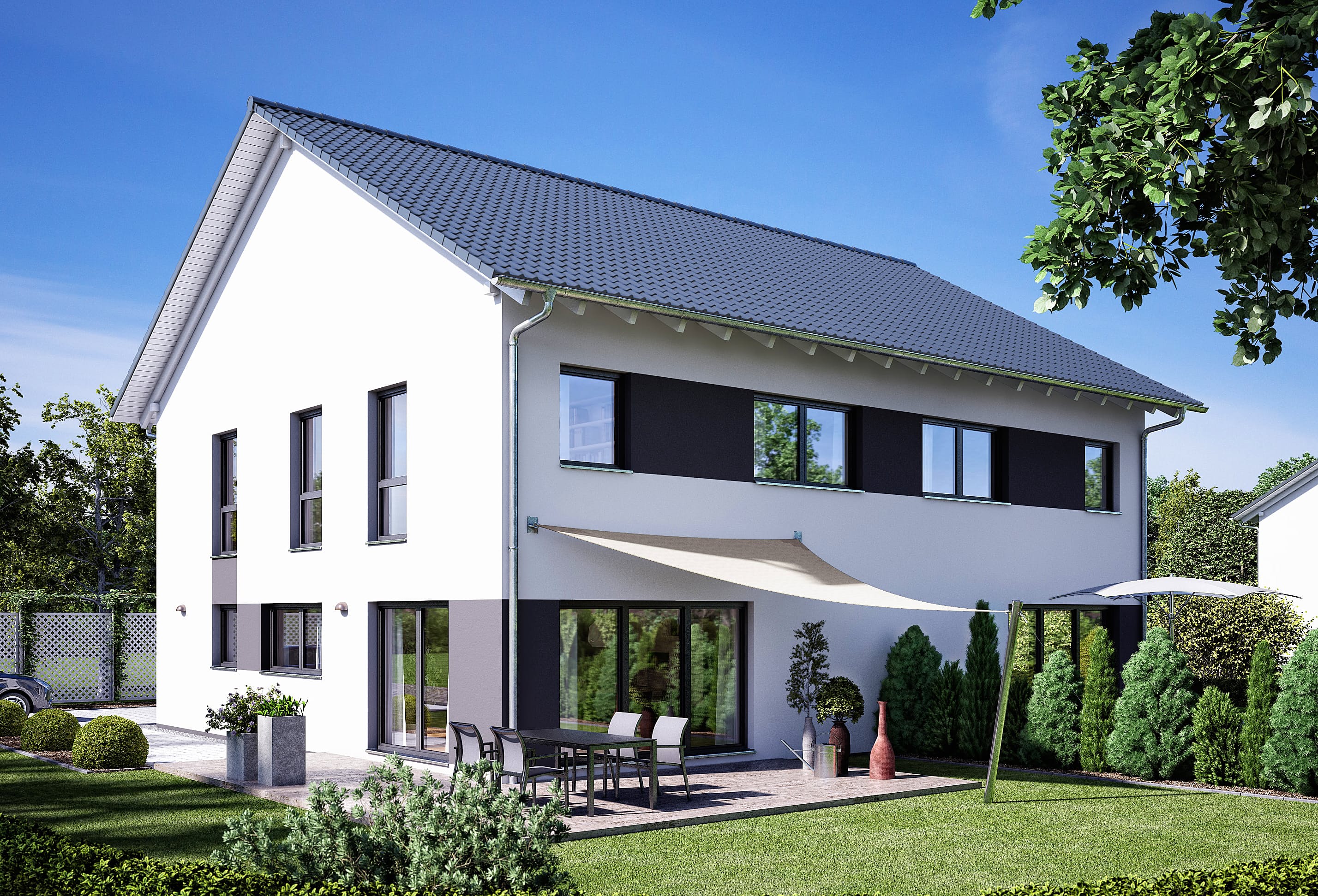 Fertighaus Gemello SD 134 von Büdenbender Hausbau Schlüsselfertig ab 254413€, Satteldach-Klassiker Außenansicht 1