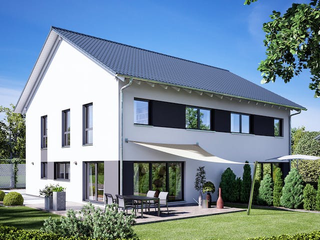 Fertighaus Gemello SD 134 von Büdenbender Hausbau Schlüsselfertig ab 254413€, Satteldach-Klassiker Außenansicht 1