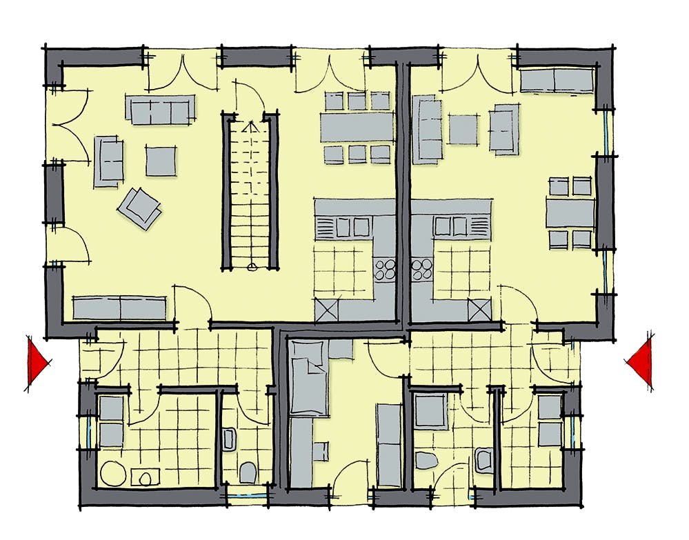 Fertighaus Genf von GUSSEK HAUS Schlüsselfertig ab 526300€, Pultdachhaus Grundriss 1