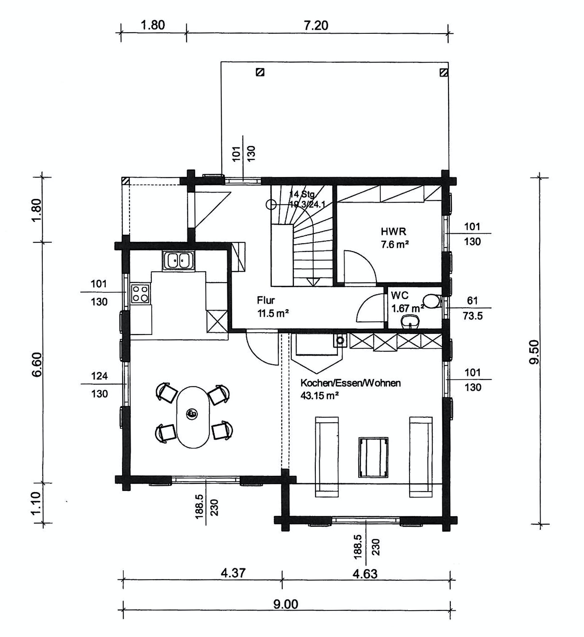 Blockhaus Gomadingen von Rems-Murr-Holzhaus Schlüsselfertig ab 432000€, Satteldach-Klassiker Grundriss 1