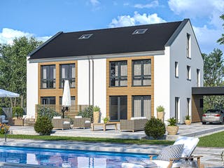 Fertighaus Haas D 128 B von Haas Fertigbau - Mehrfamilienhäuser Schlüsselfertig ab 402000€, Außenansicht 1
